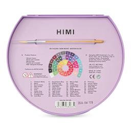 Himi Semi-Moist Watercolor Paint Pan - Set of 38, Assorted Colors, back of pan