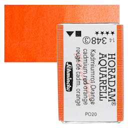 Schmincke Horadam Aquarell Watercolor - Cadmium Red Orange, Full Pan and swatch