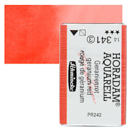 Schmincke Horadam Aquarell Watercolor - Geranium Red, Full Pan and swatch