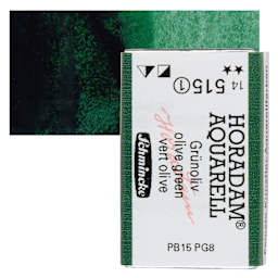 Schmincke Horadam Aquarell Watercolor - Olive Green, Full Pan and swatch