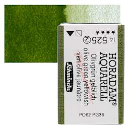 Schmincke Horadam Aquarell Watercolor - Olive Green Yellowish, Full Pan and swatch