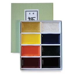 Yasutomo Gansai Artist Collection Watercolor Set - Set of 8, Assorted, open packaging