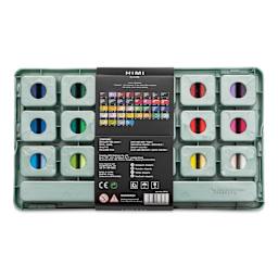 Back of packaging for the Himi Jelly Acrylic Paint Set of 36 paints.