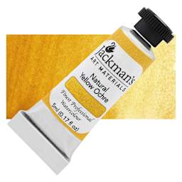 Jackman's Finest Professional Watercolour - Natural Yellow Ochre, 5 ml Tube and Swatch