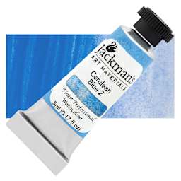 Jackman's Finest Professional Watercolour - Cerulean Blue #2, 5 ml Tube and Swatch