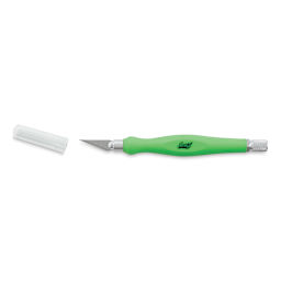 Excel Blades FitGrip Knife - Green Knife shown horizontally with cap removed