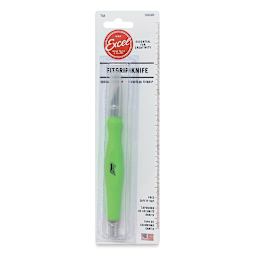 Excel Blades FitGrip Knife - Front of blister package showing Green knife