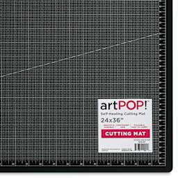 artPOP! Self-Healing Cutting Mat - 24" x 36", Foldable (Close-up of bottom right corner and label)