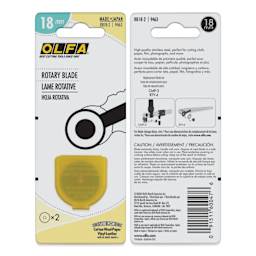 Olfa Rotary Blades - 18 mm, Pkg of 2, front and back of the packaging