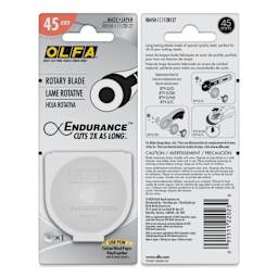 Olfa Endurance Rotary Blade - 45 mm, front and back of the packaging