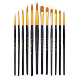 Royal & Langnickel Golden Taklon Wooden Handle Classroom Brush Assortment, one of each brush size