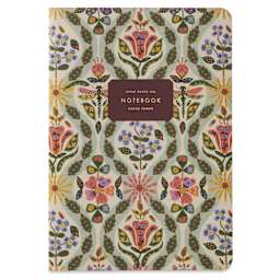 Rifle Paper Co. Stitched Notebook Set - Posy, Pkg of 3, front of green notebook
