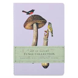 Art of Nature Sewn Notebook Set - Fungi, Set of 3, 6" x 8-1/2", 64 pages, mushroom with birds, front cover