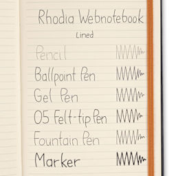 Rhodiarama Hardcover Notebooks, swatch of pen marks on lined paper
