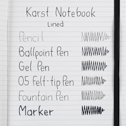 Karst Stone Paper Notebooks, swatch of pen marks on lined paper