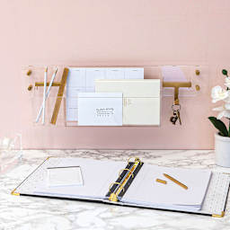 Russell and Hazel Acrylic Rail - 24"W x 1/4"D x 4"H (Acrylic rail on wall with sample accessories)