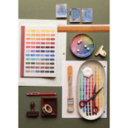 Roomytown Enamel Trays - Nomenclature of Colors, 4-7/10" x 9-4/5" x 3/5", shown with arts and crafts supplies