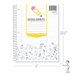 Roaring Spring Doodlewrite Spiral Notebook - 8" x 10-1/2", Wide Ruled, 60 Sheets, dimensions