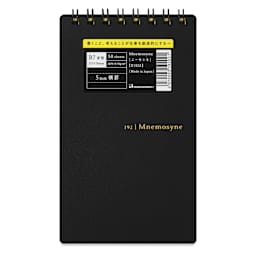 Maruman’s Mnemosyne Reporter Notebook - B7, Black, 3" x 5", front with packaging label