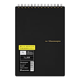 Maruman’s Mnemosyne Reporter Notebook - B6, Black, 5" x 7", front with packaging label