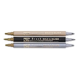 Kuretake Zig Gold and Silver Markers Set (markers with caps removed)