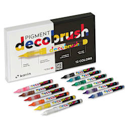 Karin Pigment Decobrush Markers - Basic Colors, Set of 12, makers laid out