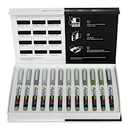 Karin Pigment Decobrush Markers - Grey Colors, Set of 12 (box open with markers)