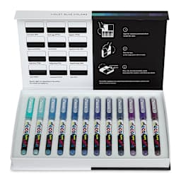 Karin Pigment Decobrush Markers - Violet Blue Colors, Set of 12 (box open with markers)