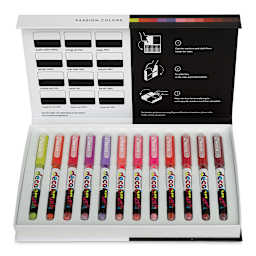 Karin Pigment Decobrush Markers - Passion Colors, Set of 12 (box open with markers)