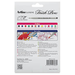 Artline Supreme Brush Pens - Set of 12, Assorted Colors (back of package)