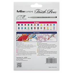 Artline Supreme Brush Pens - Set of 24, Assorted Colors (back of package)