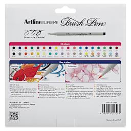 Artline Supreme Brush Pens - Set of 36, Assorted Colors (back of package)