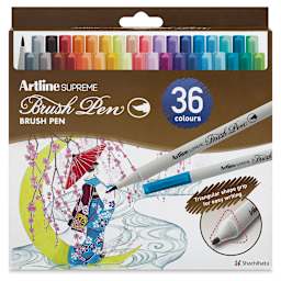 Artline Supreme Brush Pens - Set of 36, Assorted Colors (front of package)