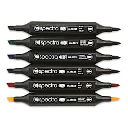Chartpak Spectra Ad Markers - Set of 6 markers shown horizontally with caps off