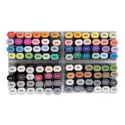 Chartpak Spectra Ad Markers - Top view of components of Set of 96 