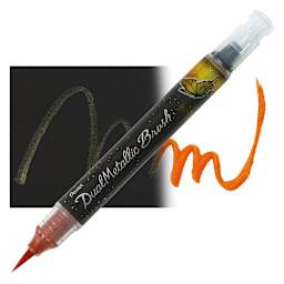 Pentel Arts Dual Metallic Brush Pen - Orange/Metallic Yellow pen and swatch