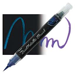 Pentel Arts Dual Metallic Brush Pen - Violet/Metallic Blue pen and swatch