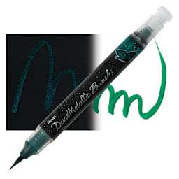 Pentel Arts Dual Metallic Brush Pen - Green/Metallic Blue pen and swatch