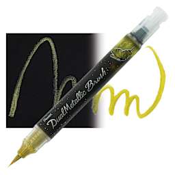Pentel Arts Dual Metallic Brush Pen - Gold pen and swatch