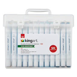 Kingart Pro Double-Ended Art Alcohol Markers - Vivid Assortment, Set of 120, front of the packaging