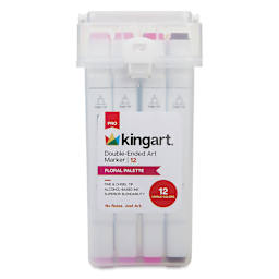 Kingart Pro Double-Ended Art Alcohol Markers - Floral Palette, Set of 12, front of the packaging