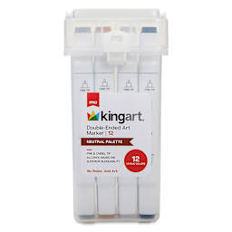 Kingart Pro Double-Ended Art Alcohol Markers - Neutral Palette, Set of 12, front of the packakging