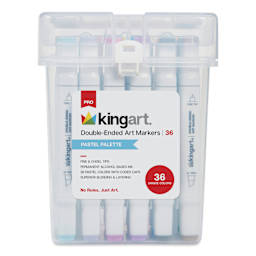 Kingart Pro Double-Ended Art Alcohol Markers - Pastel Palette, Set of 36 - front of packaging