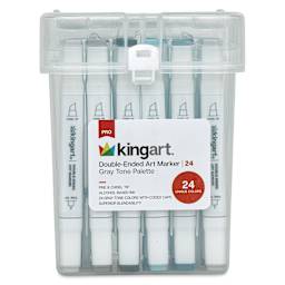 Kingart Pro Double-Ended Art Alcohol Markers - Grey Tones, Set of 24