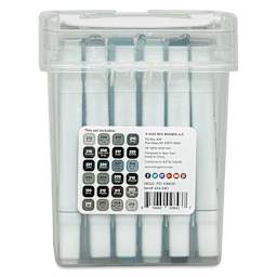 Kingart Pro Double-Ended Art Alcohol Markers - Grey Tones, Set of 24 (back of package)