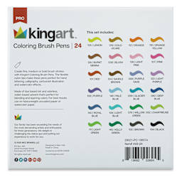 Kingart Pro Coloring Brush Pens - Set of 24 (back of package)