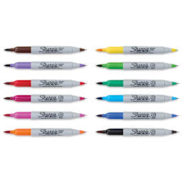 Sharpie Brush Twin Tip Markers - Assorted, Set of 12 (markres with caps removed)