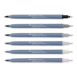 Faber-Castell Goldfaber Aqua Dual Markers - Shades of Grey, Set of 6 (markers with caps off)