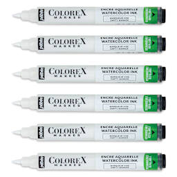 Pebeo Colorex Empty Markers - Set of 6, laid out with caps off