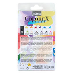 Pebeo Colorex Refillable Markers - Set of 12, Essentials,  back of packaging